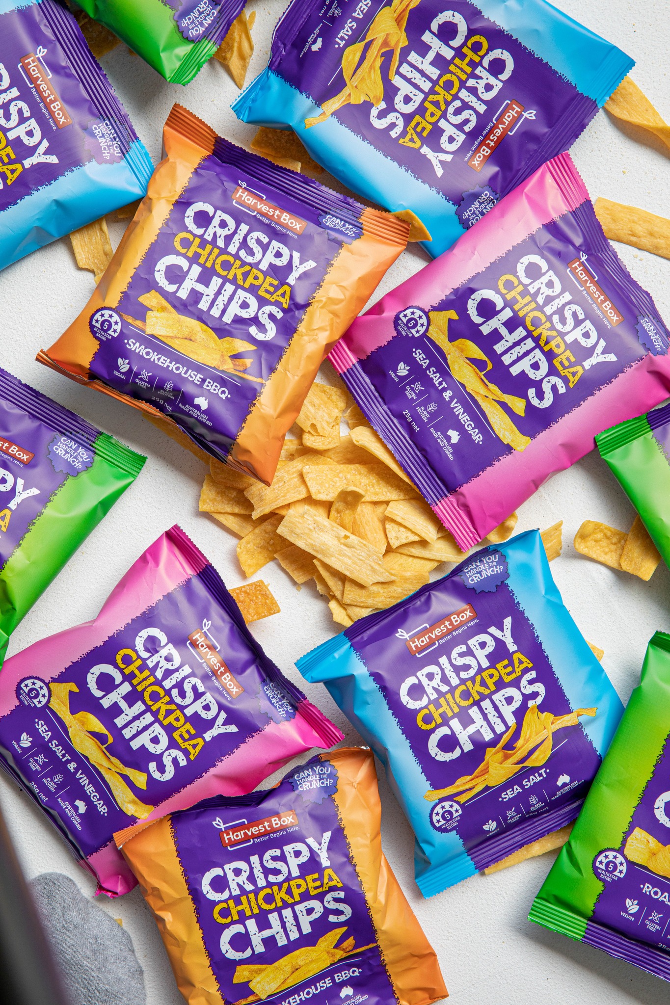 Bánh Snack Đậu Gà Vị BBQ không gluten, ăn kiêng, ăn chay Harvest Box - Crispy Chickpea Chips Smokehouse BBQ 125g