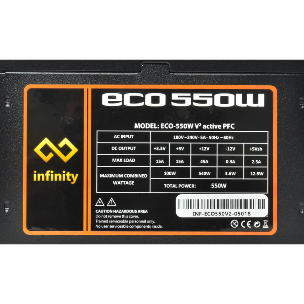 Bộ nguồn máy tính Infinity ECO 550W V2 – DC to DC – Hiệu suất 85% – Active PFC – Single Rail_ HÀNG CHÍNH HÃNG