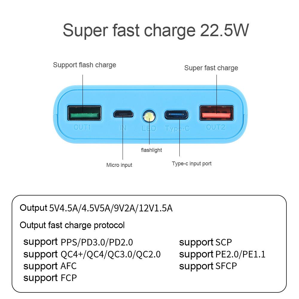 8*18650 Dual USB Power Bank Shell Sạc siêu nhanh Hộp lưu trữ siêu nhỏ DIY Hộp đựng loại C không có pin 9V cho iPhone Xiaomi Màu sắc: Trắng
