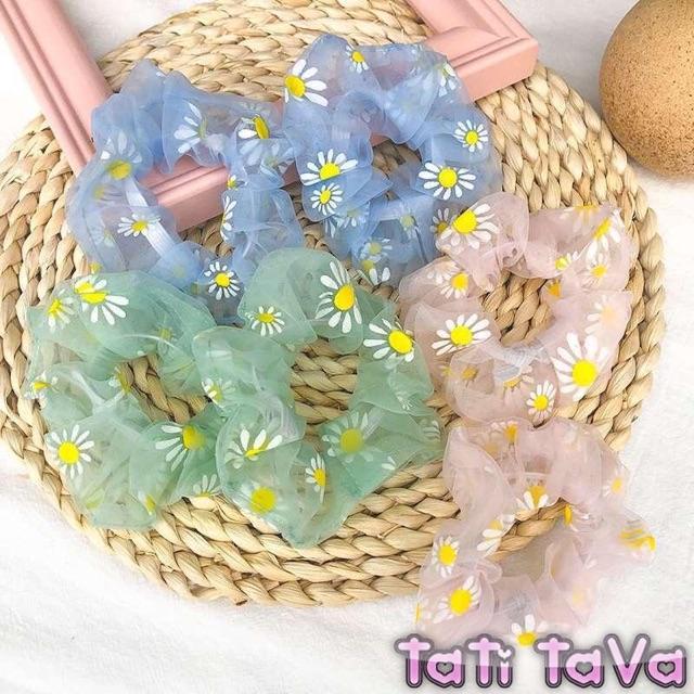 Video Cột tóc scrunchies voan hoa cúc Tatitava