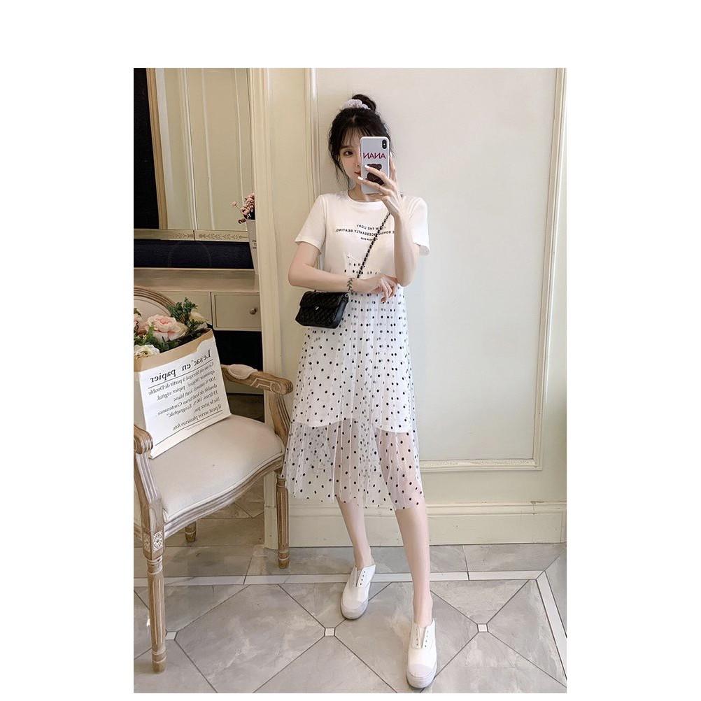 váy bầu quảng châu chất thun cotton 100% pha ren lưới cá tính w168