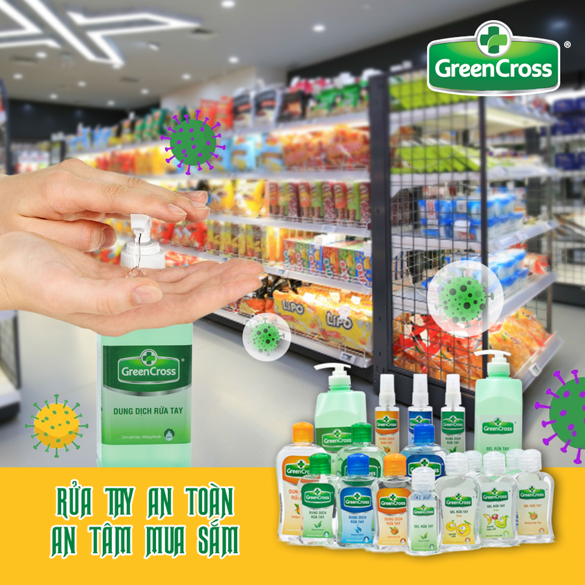 Combo 6 Chai Nước rửa tay kháng khuẩn vượt trội Green Cross 100ml chai nhỏ gọn