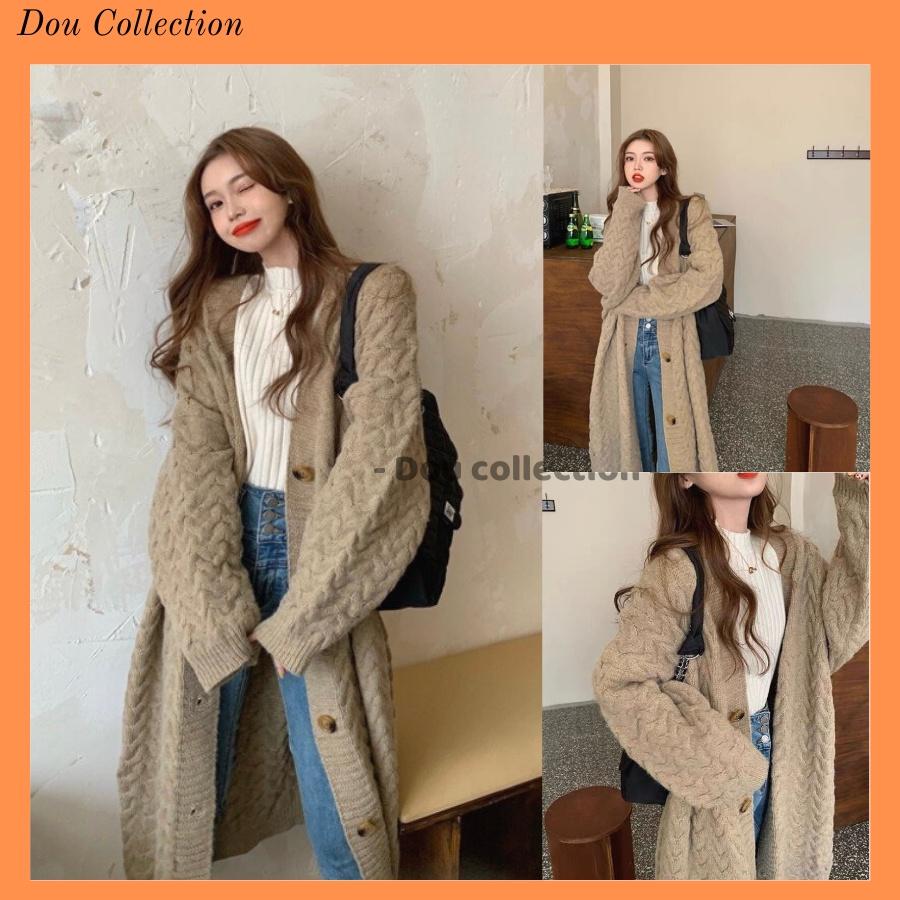 Hình ảnh Áo Khoác Len Thừng Cardigan Nữ Dài Màu Be Trơn Phong Cách Basic Thu Đông - Mã TA008