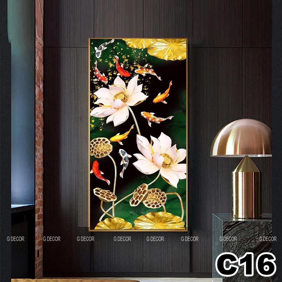 Tranh treo tường canvas 1 bức phong cách hiện đại Bắc Âu 19, tranh cửu ngư quần hội trang trí phòng khách, phòng ngủ