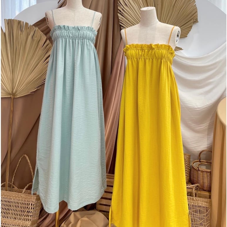 Maxi suông 2 dây nhún ngực form freesize thoải mái có 3 màu