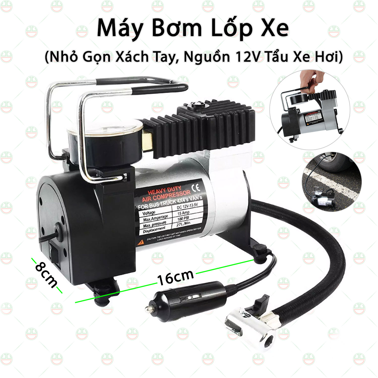 (Nhỏ Có Võ) Máy Bơm Lốp Xe Hơi Mini Cầm Tay KhoNCC Hàng Chính Hãng - Nguồn 12v Tẩu Xe Hơi - Đo Áp Suất - Bơm Xe Máy, Đạp, Banh - KDHS-MBLXSDK (Nhiều màu)