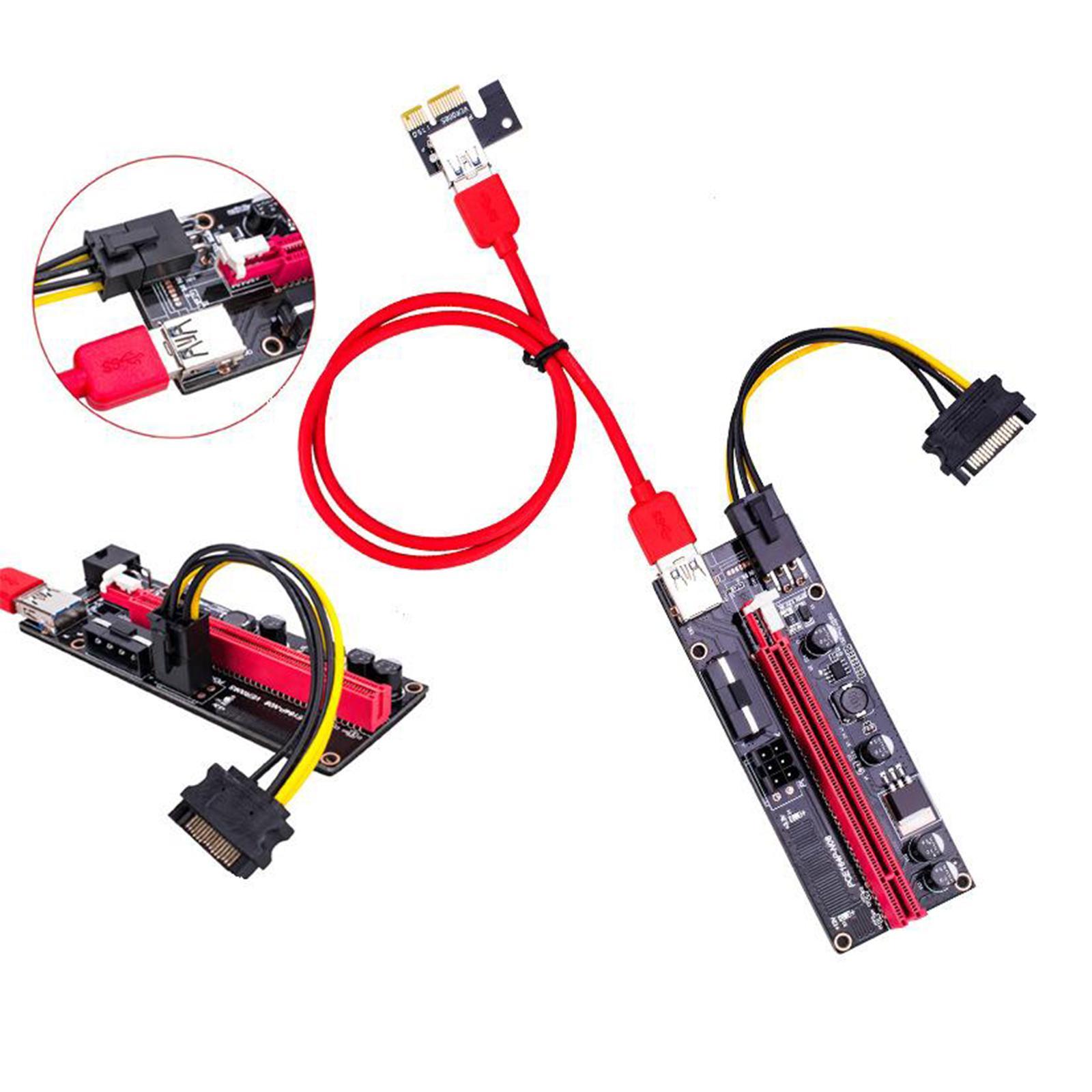 PCIE Riser Card Adapter Riser Card PCI-E 008s 4Pin SATA 6PIN 1x to 16x 2x USB3.0 Adapter Card