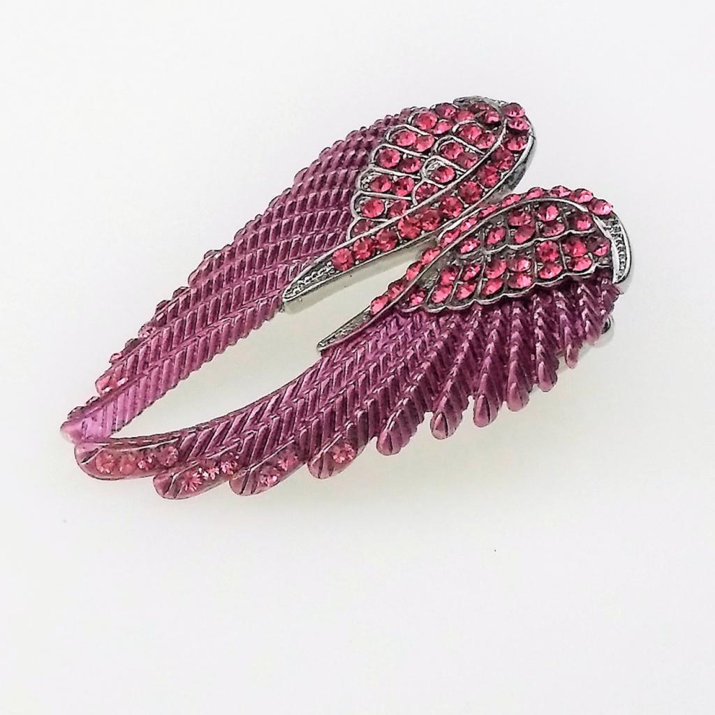 Punk Rock Angel Wing Ring Crystal Rhinestone Stretch Ring Biker Purple