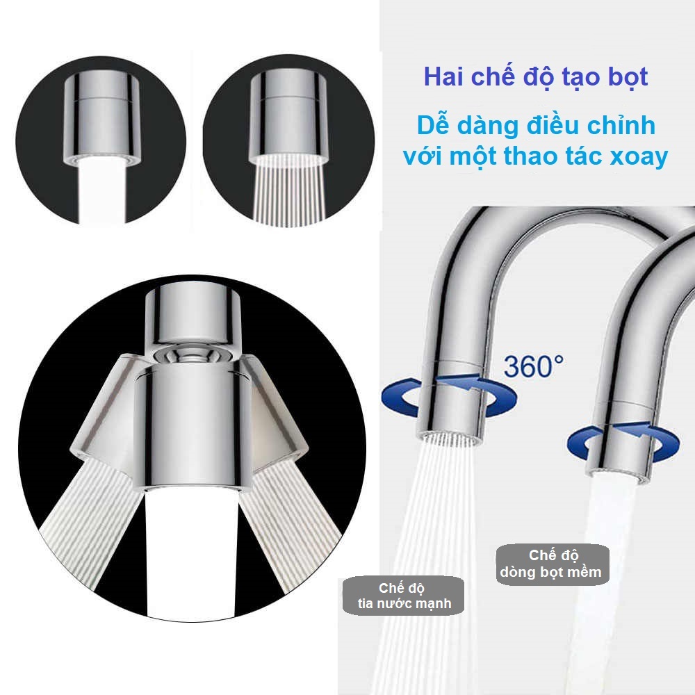 Đầu vòi nước tăng áp, xoay 360 độ, hai chế độ nước N023