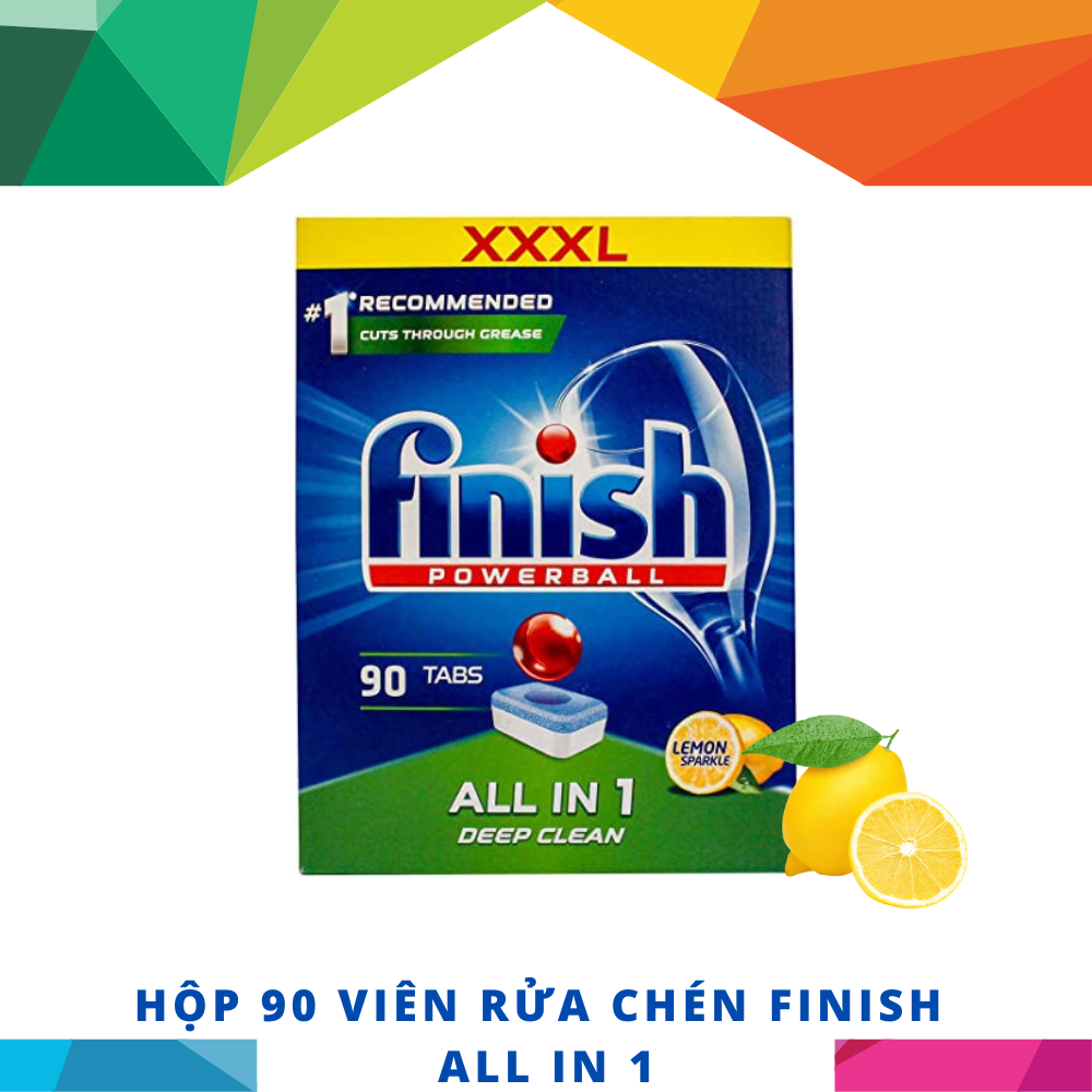 Viên Rửa Chén Bát Finish Powerball Power All In 1 Hương Chanh - Hộp 90 viên siêu tiết kiệm