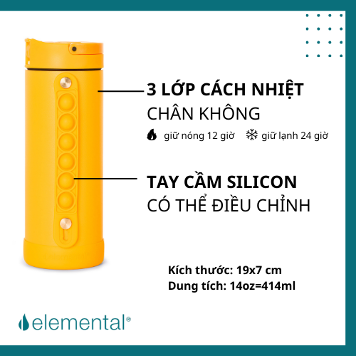 [Hàng chính hãng_Thương hiệu Mỹ] Bình giữ nhiệt elemental Pop màu vàng cam 414ml, inox 304, giữ nhiệt tốt, FDA Hoa Kì, bình đa năng có kèm ống hút cho bé đi học