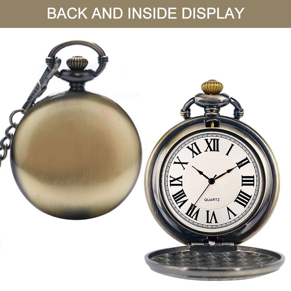 Pocket Watch for Men, Quartz Pocket Watch với chuỗi nam, mặt dây chuyền đồng hồ với chữ số La Mã cho cha/quà tặng sinh nhật ông nội retro cho người cha ban ngày