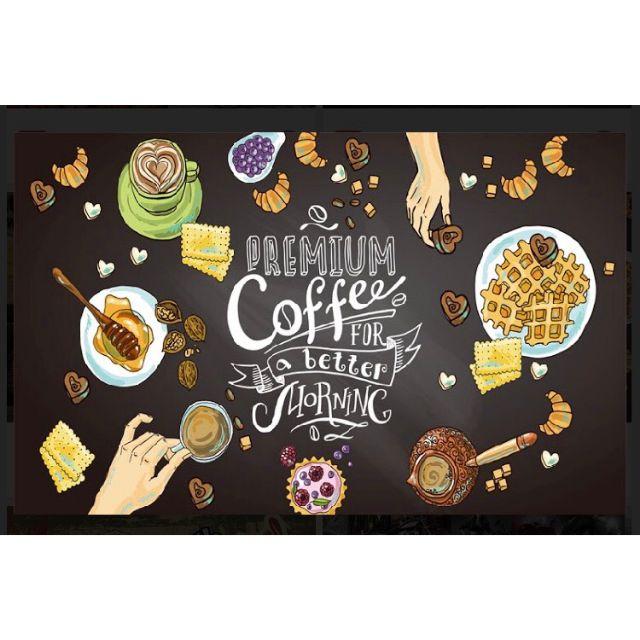 Tranh dán tường 3D quán cafe, trà sữa