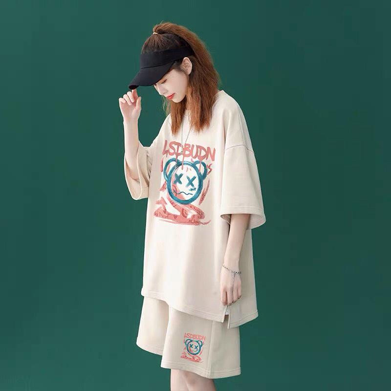 SET Bộ Nam Short Thể Thao Họa Tiết Gấu - Bộ Thun Cotton Nam Nữ Oversize Unisex Form Rộng Basic Phong Cách Mùa Hè