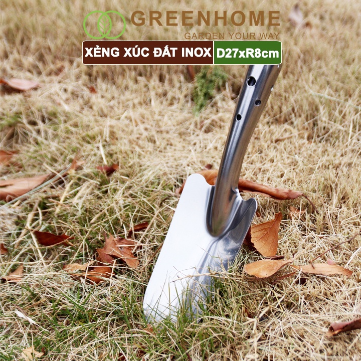 Xẻng Xúc Đất Greenhome, D27xR8cm, Dụng Cụ Làm Vườn, Hợp Kim Chống Rỉ, Siêu Bền, Dễ Vệ Sinh, Tiện Lợi