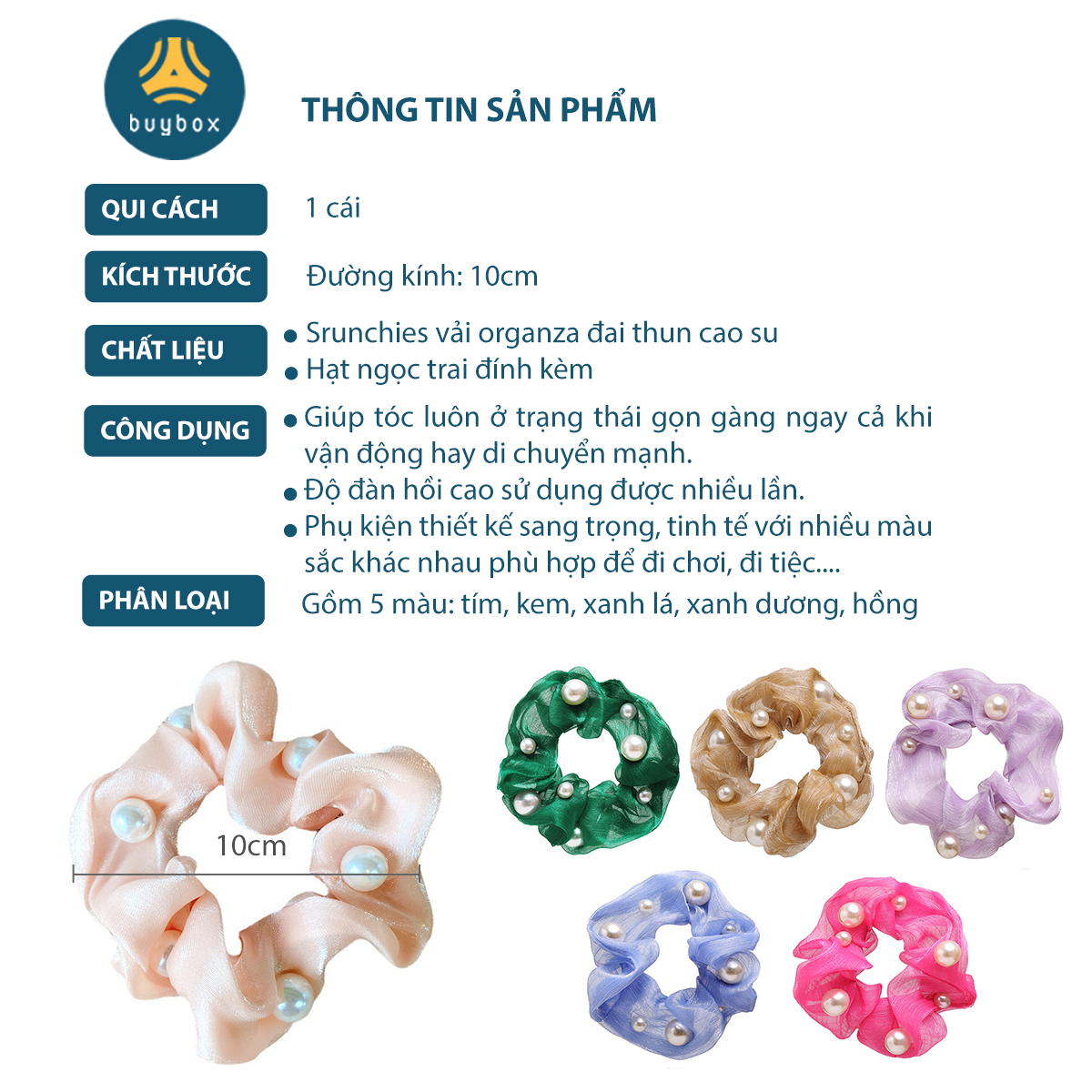 Dây buộc tóc srunchies phong cách Hàn Quốc, thiết kế sang trọng, trẻ trung, không gây gãy tóc khi sử dụng - BuyBox - BBPK300