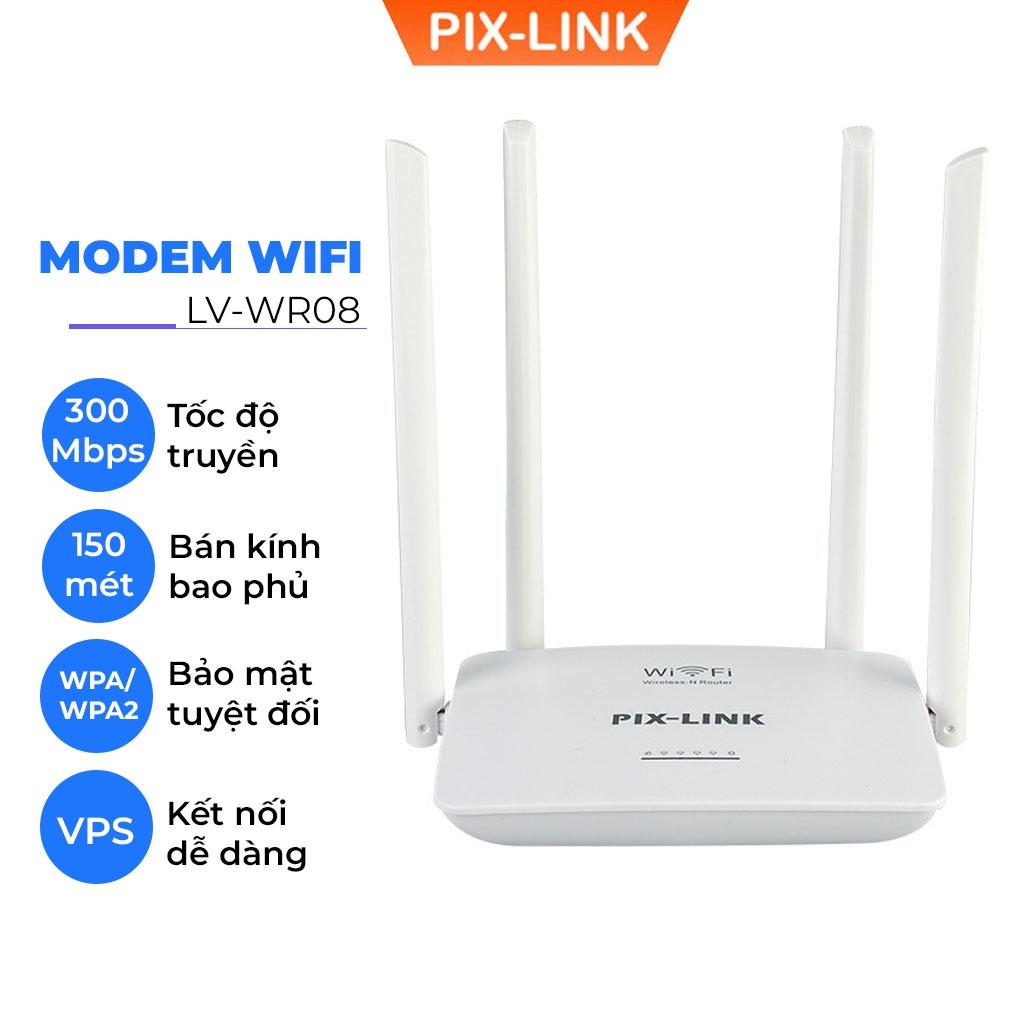 Cục phát wifi 4 râu PIX-LINK LV-WR08, Modem wifi 300Mbps cường độ sóng khỏe, phủ sóng rộng - Hàng chính hãng