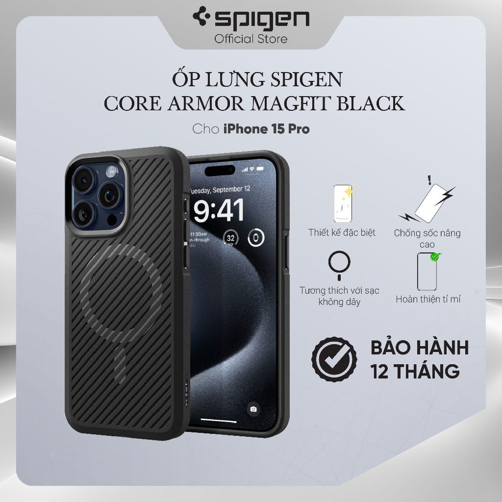 Ốp lưng cho iPhone 15 Pro/ 15 Pro Max Spigen Core Armor Magfit Black - Hàng chính hãng