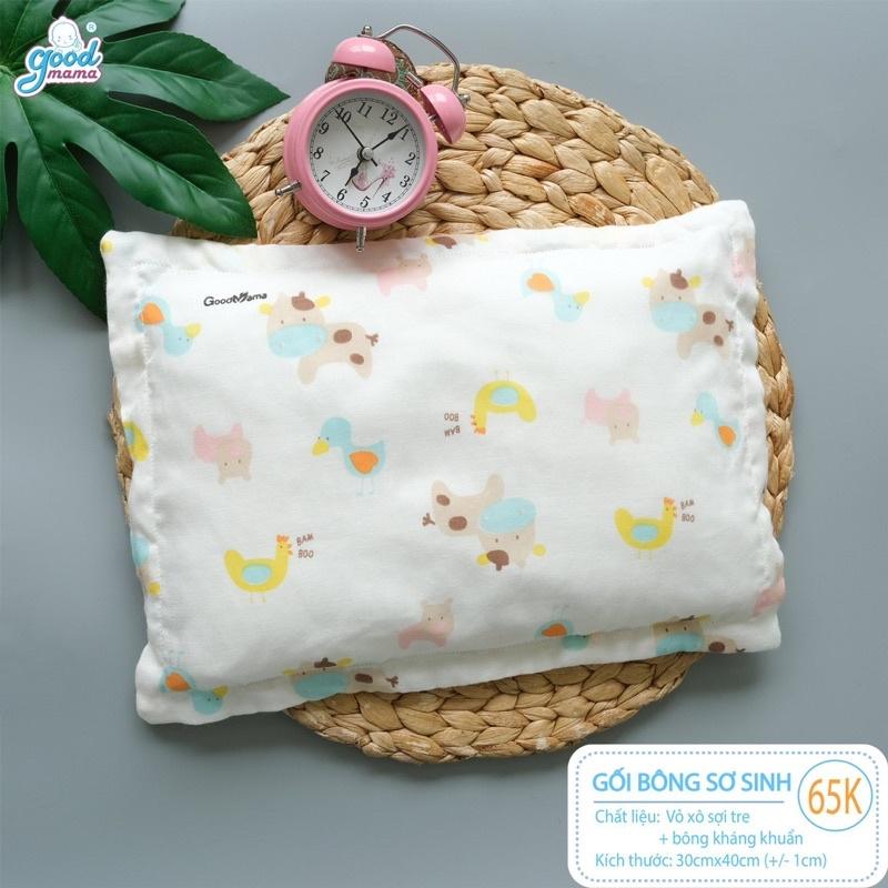 Gối Bông Sơ Sinh Cho Bé vỏ xô sợi tre, bông microfiber kháng khuẩn tự nhiên