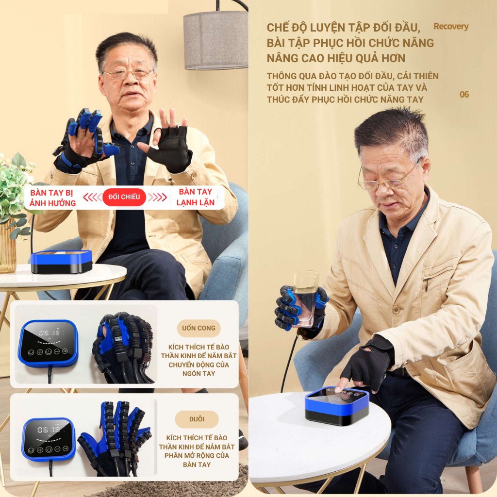 Găng tay robot A8 hỗ trợ tập các ngón tay cho người bị tai biến, người bị co cứng cơ ngón tay