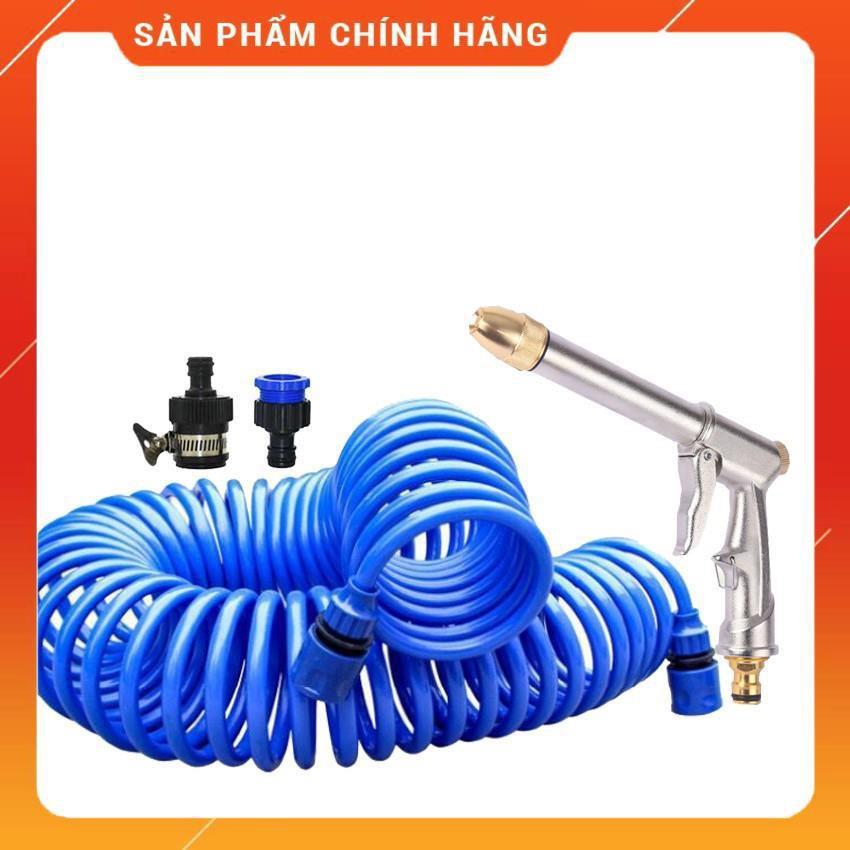 Bộ vòi xịt nước tưới cây đa năng tăng áp lực nước kèm dây tưới dạng lò xo co dãn 810814 loại 10m