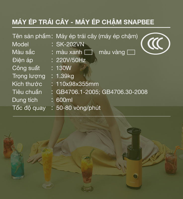 Máy Ép Chậm - Máy Ép Trái Cây SnapBee SK-202VN - Hàng Chính Hãng