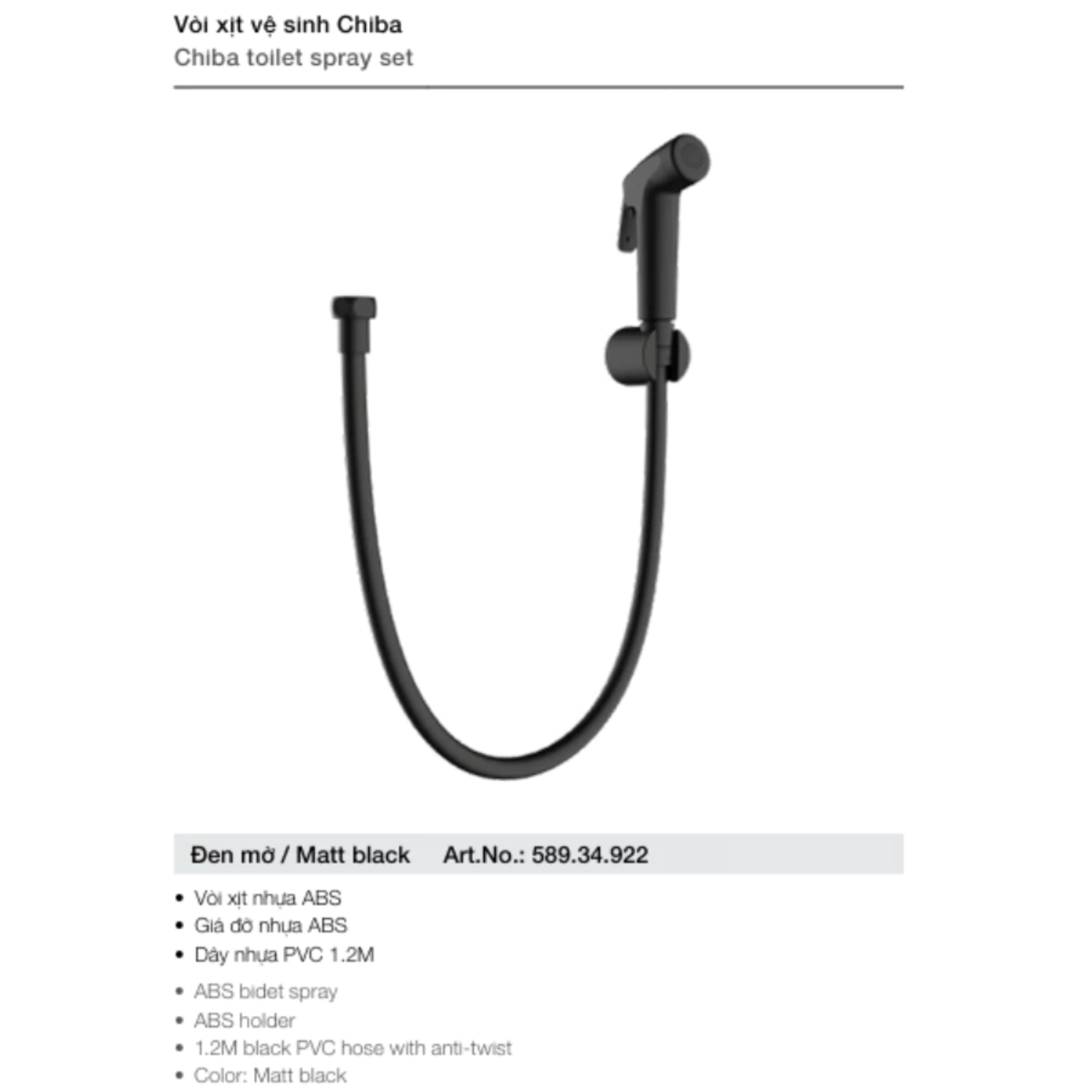 Vòi xịt vệ sinh Chiba Đen 589.34.922 - Hàng Chính Hãng