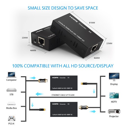 HD Extender 60M SFX - Nối Dài HDMI bằng Dây LAN 60m - Extender 60M