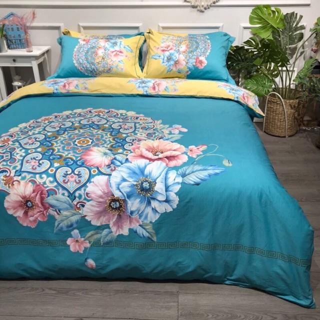 Set Côtton Living Hàng Nhập Khẩu Cao Cấp 4 Món Mẫu Mới Nhất 2020 Hoa Khung