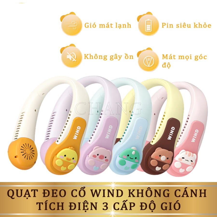 QUẠT HOẠT HÌNH KHÔNG CÁNH THẾ HỆ MỚI THIẾT KẾ ĐEO CHOÀNG CỔ TIỆN DỤNG KHI HOẠT ĐỘNG, LÀM VIỆC NGOÀI TRỜI, DỐC NGHIÊNG TẠO ĐỘ MÁT NHANH, 3 TỐC ĐỘ ĐIỀU CHỈNH GIÓ TÙY Ý