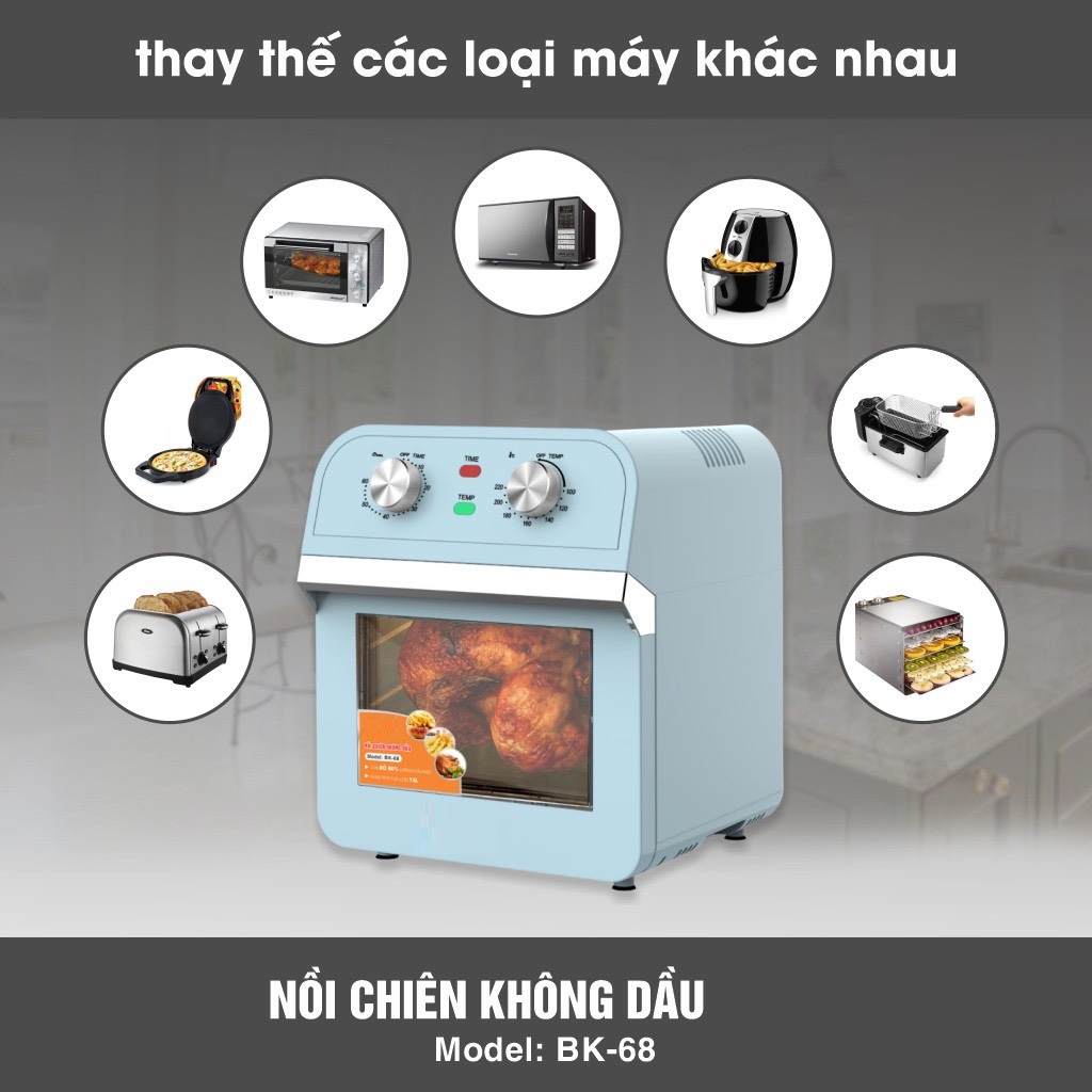 Nồi Chiên Không Dầu Dung Tích Siêu Lớn BK-68 (15 lít) - Màu Ngẫu Nhiên - Hàng Chính Hãng