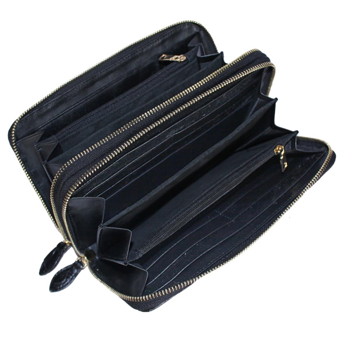 HT3738-39-40-41 - Bóp nữ da cá sấu Huy Hoàng nhiều ngăn gai cầm tay màu đen, nâu đỏ, vàng bò, nâu đất