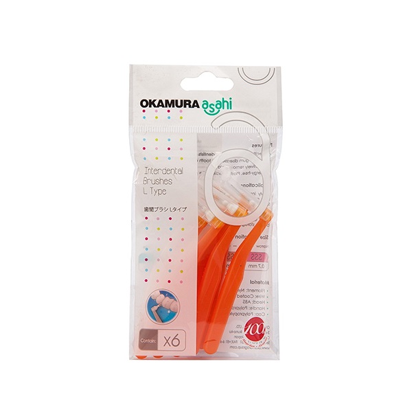 Okamura: 24 Bịch Bàn Chải Kẽ Răng Cao Cấp Okamura Asahi 0.8mm (Màu Cam)