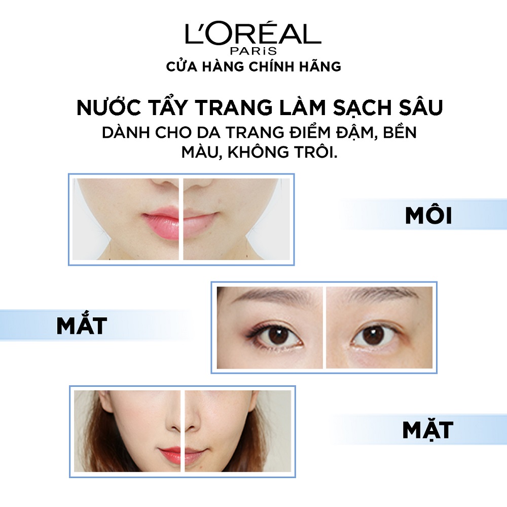 Bộ 2 nước tẩy trang đa năng 3-in-1 làm sạch sâu L'Oreal Paris (xanh dương đậm) 400ml x 2