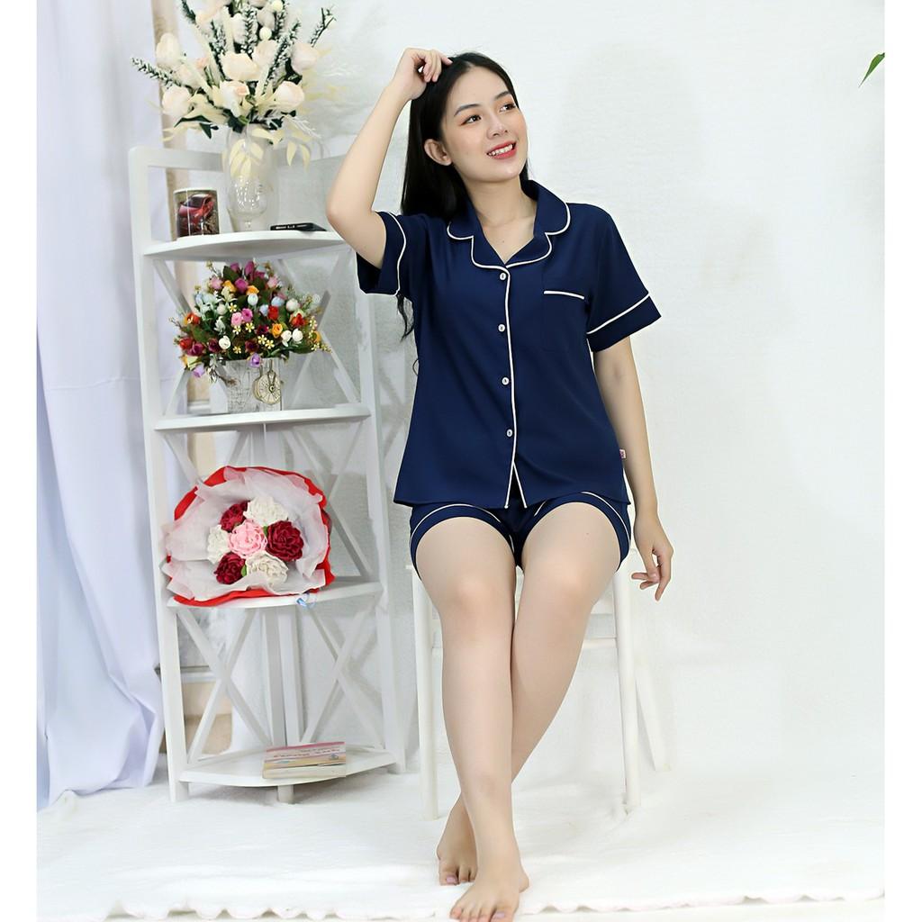Bộ đồ bộ Pijama màu XANH ĐEN tay ngắn quần ngắn lụa Pháp - Thoải Mái Nhẹ Nhàng