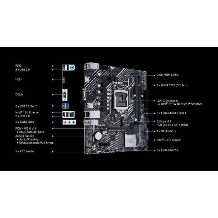 Main Asus H510M K R2.0 (Socket 1200, HDMI+VGA DDR4 M2) - Hàng chính hãng Viết Sơn phân phối