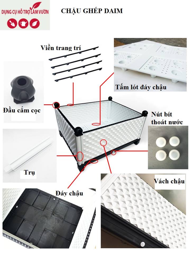 CHẬU GHÉP 42*51*CAO 70CM, DAIM - JAPAN, MÀU TRẮNG