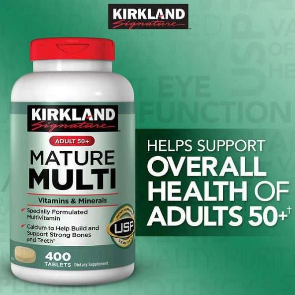 Viên uống Vitamin tổng hợp Kirkland Mature Multi Adult 50+ Hộp 400v của Mỹ dành cho nam, nữ trên 50 tuổi, Tăng cường miễn dịch, phòng các bệnh lây nhiễm, bệnh do virus, vi khuẩn