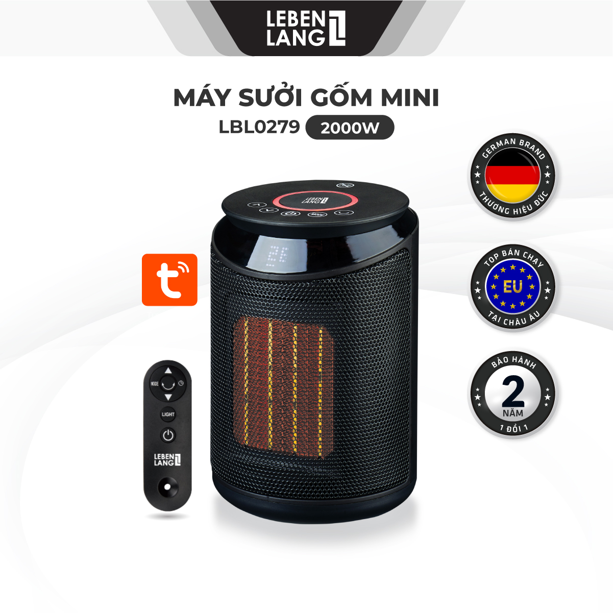 Máy sưởi mini Lebenlang LBL0279, quạt sưởi gốm điện tự ngắt tiết kiệm điện không đốt oxy, an toàn cho gia đình - hàng chính hãng