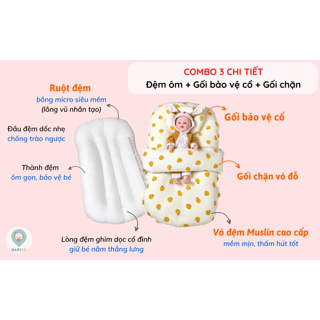 Combo Đệm Ôm Ngủ Sơ Sinh Muslin Hapiso