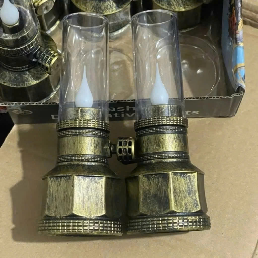 Combo Cặp 2 Đèn Dầu Thờ LED Vĩnh Cửu Dáng Cổ Điển – Ánh Sáng Vàng Ấm, Tặng Pin, Đèn Để Bàn Thờ