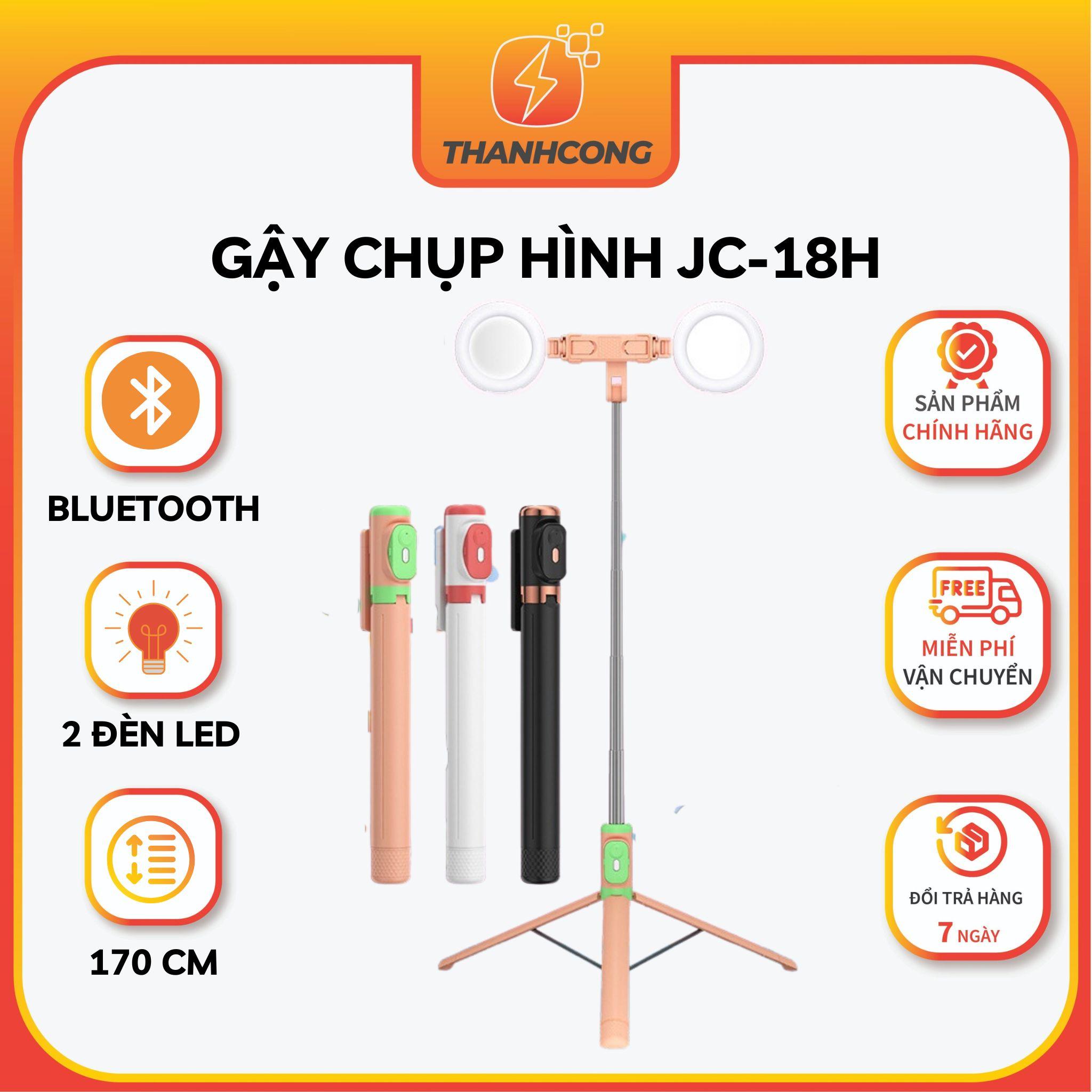 Gậy chụp hình tự sướng JC-18H có remote bluetooth tích hợp tripod 3 chân, trang bị 2 đèn led - Thành Công Mobile