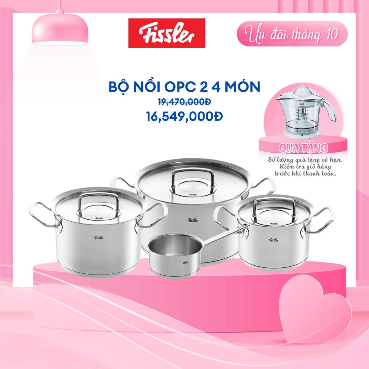 Bộ nồi 4 món Fissler OPC2 Original-Profi Collection cao cấp nắp inox, hàng chính hãng 100% sản xuất tại Đức.