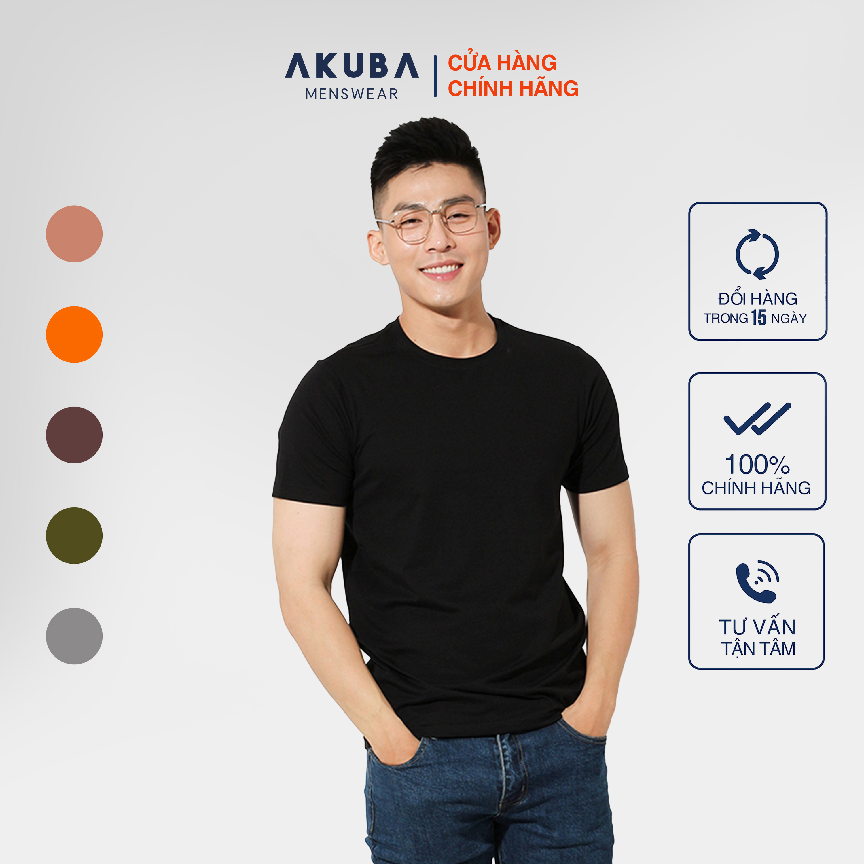 Áo thun nam tay ngắn trơn AKUBA form slimfit vải mịn, co giãn 4 chiều thoải mái vận động 01J655
