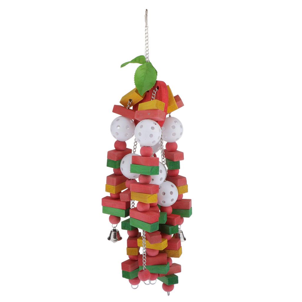 Bird Toys Cage Hanging Accessories Wooden Blocks Toys for Small Parrot Birds