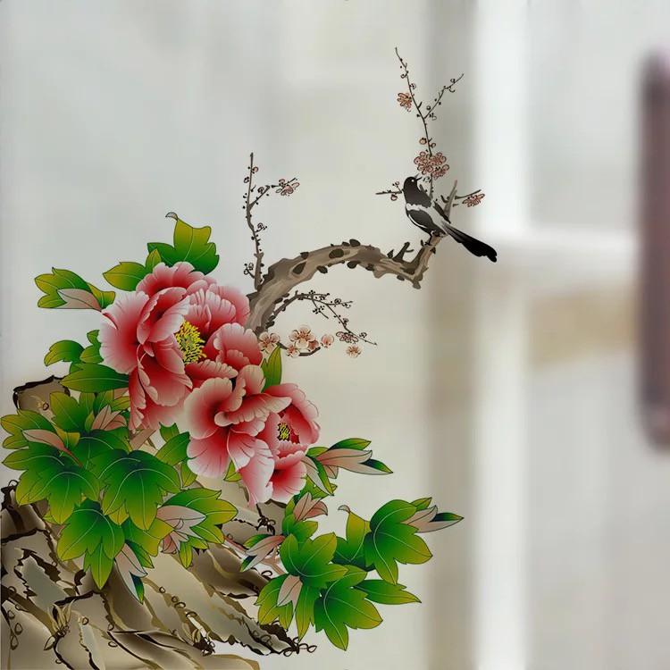 Decal trang trí kính cao cấp mẫu cánh hoa mẫu đơn đỏ