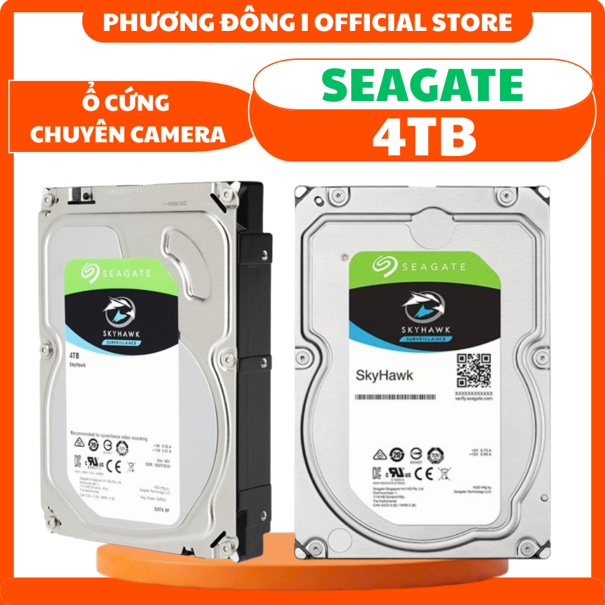 Ổ CỨNG HDD CHUYÊN DỤNG CHO CAMERA SEAGATE SKYHAWK 4TB - GHI LIÊN TỤC, DUNG LƯỢNG LỚN, TỐC ĐỘ CAO - HÀNG CHÍNH HÃNG