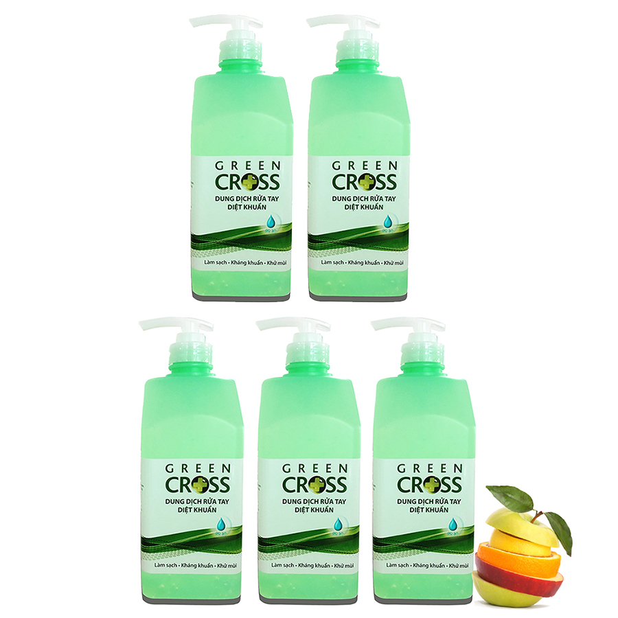 Combo 5 chai Gel Rửa Tay Khô Diệt Khuẩn Green Cross Hương Trái Cây chai 500ml + TẶNG 1 chai Nước Xả Vải VEL 800ml Hương Thanh Khiết cho bé