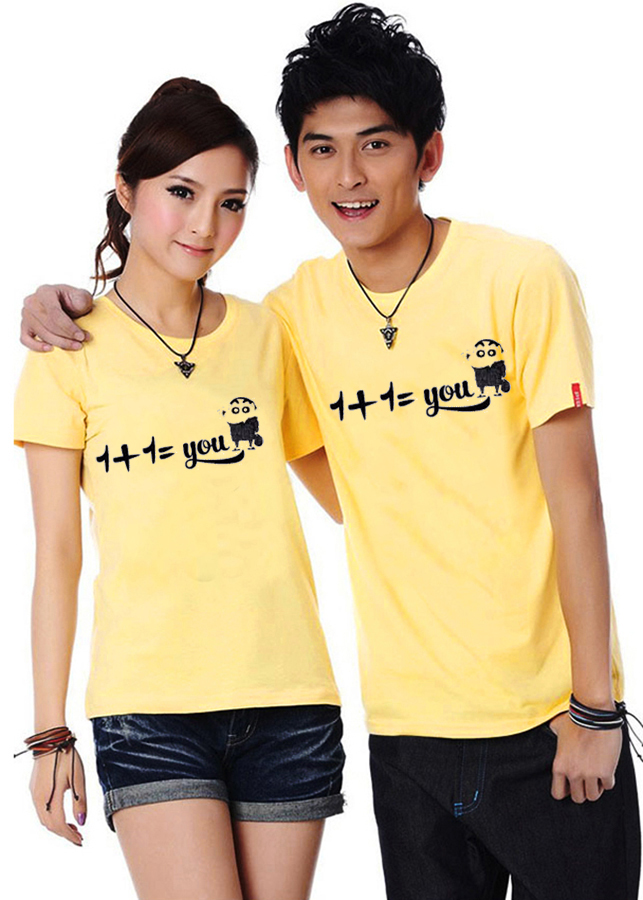 Bộ Áo Thun Đôi Nam Nữ 1 + 1 Màu Vàng