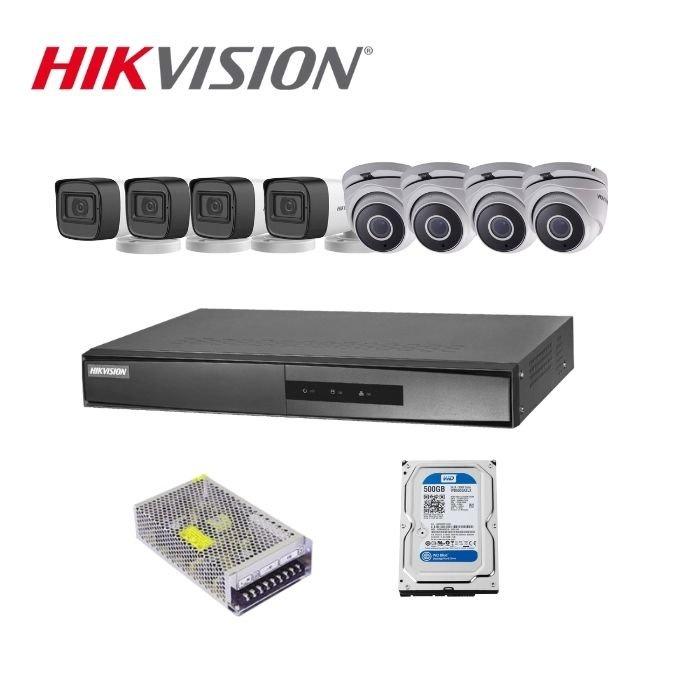 Trọn bộ 8 camera Analog bán cầu và thân trụ Hikvision. Đầu ghi 8 kênh DS-7208HGHI-K1,chuẩn nét HD xem lại đước 15 ngày - Hàng Chính Hãng